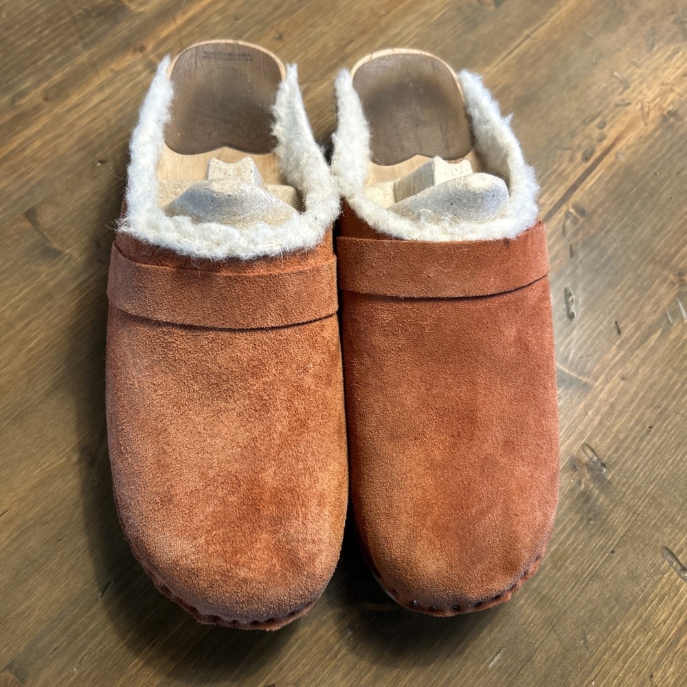 Swedish Clogs Troentorp Coral Suede Leather Shearling‎ Lined US Womens 10/ 41